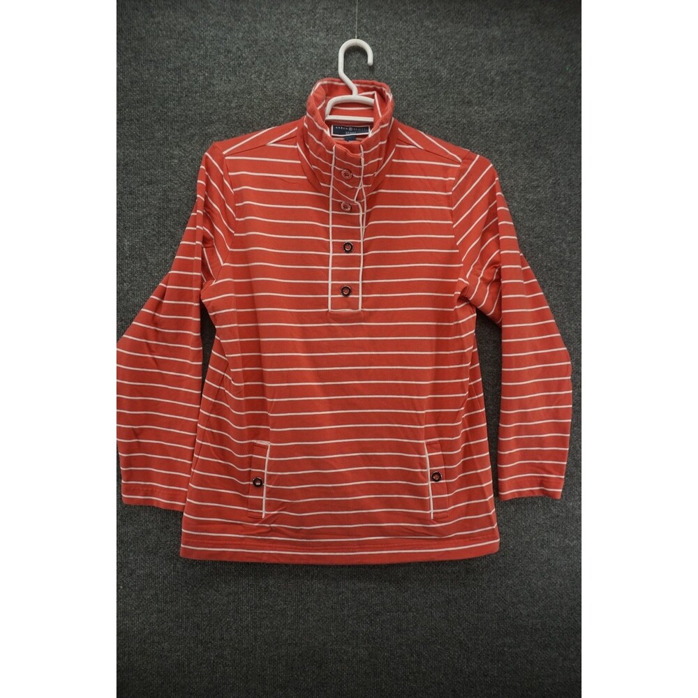 Karen Scott Sport Womens Striped Button Mock Neck Pullover Top Plus Size 0X